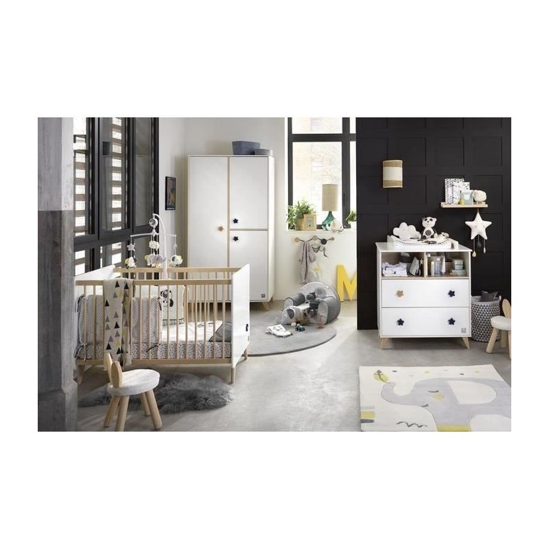 Chambre bébé duo OSLO - Lit 120x60 + Commode a langer 2 tiroirs éto Chambre bébé duo OSLO - Lit 120x60 + Commode a langer 2 tiroirs éto
