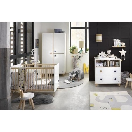 Chambre bébé duo OSLO - Lit 120x60 + Commode a langer 2 tiroirs éto