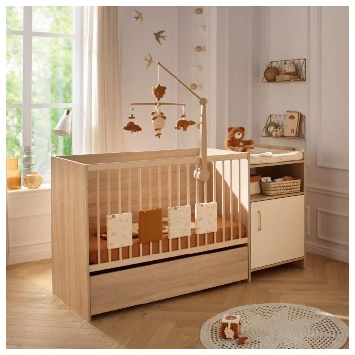Lit combiné - 120 x 60 cm - Evolutif en 90 x 190 cm - CHARLIE - SAUTHON - Creme
