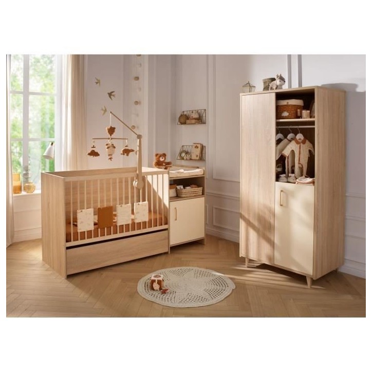 Lit combiné - 120 x 60 cm - Evolutif en 90 x 190 cm - CHARLIE - SAUTHON - Creme