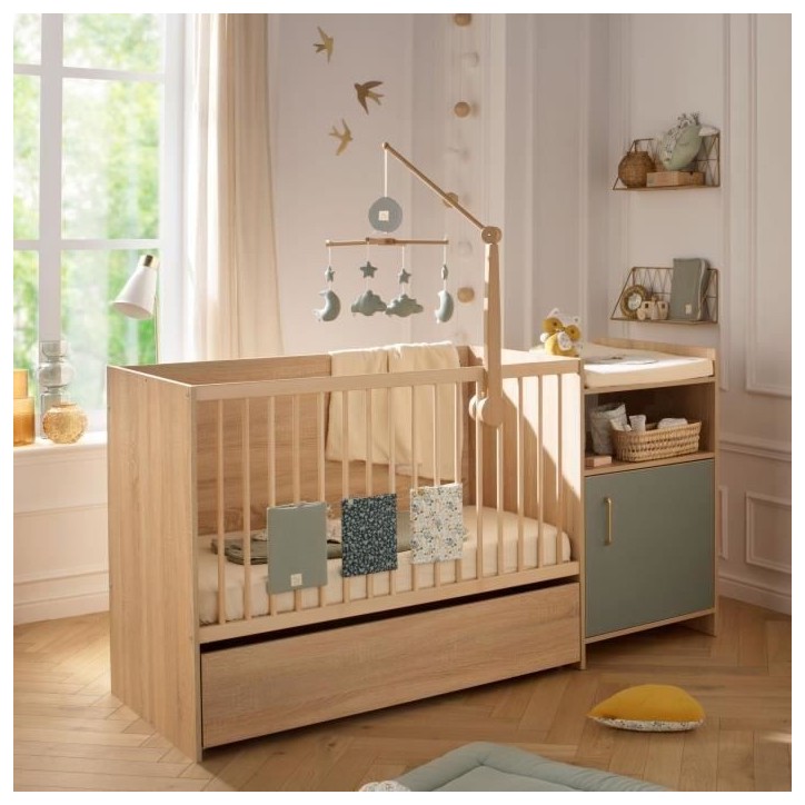 Lit combiné - 120 x 60 cm - Evolutif en 90 x 190 cm - CHARLIE - SAUTHON - Sauge Lit combiné - 120 x 60 cm - Evolutif en 90 x 190 cm - CHARLIE - SAUTHON - Sauge