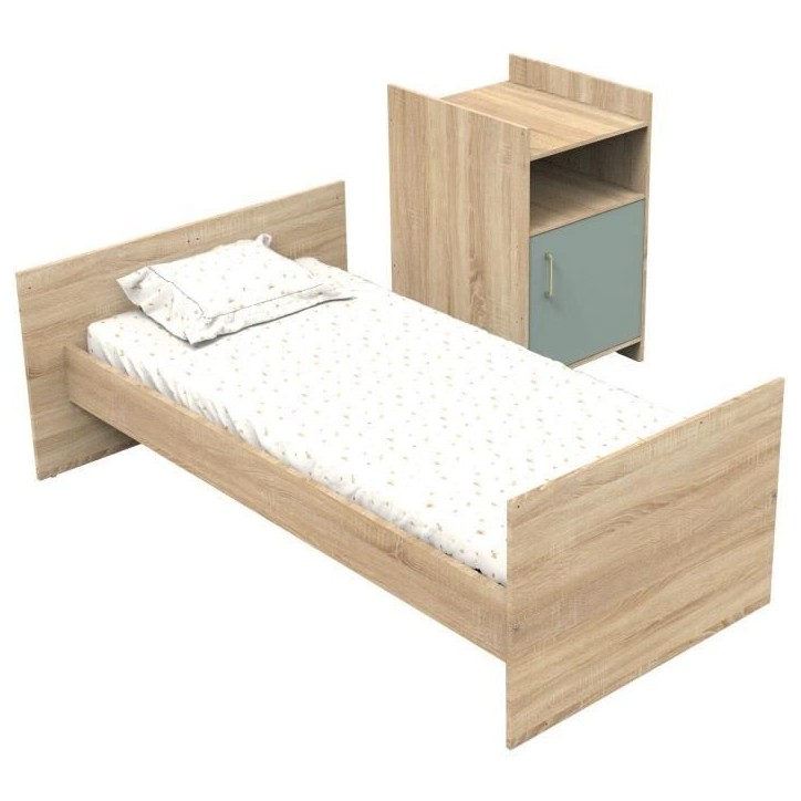 Lit combiné - 120 x 60 cm - Evolutif en 90 x 190 cm - CHARLIE - SAUTHON - Sauge Lit combiné - 120 x 60 cm - Evolutif en 90 x 190 cm - CHARLIE - SAUTHON - Sauge