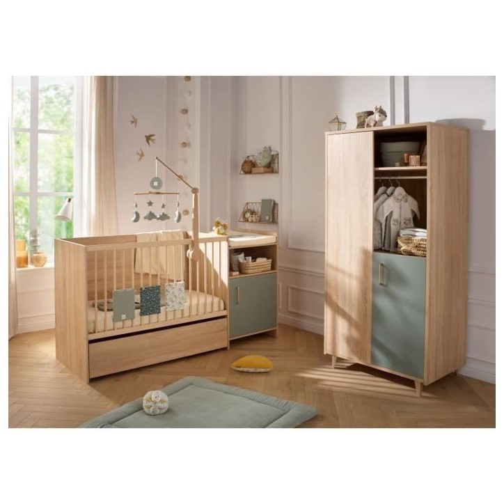 Lit combiné - 120 x 60 cm - Evolutif en 90 x 190 cm - CHARLIE - SAUTHON - Sauge Lit combiné - 120 x 60 cm - Evolutif en 90 x 190 cm - CHARLIE - SAUTHON - Sauge