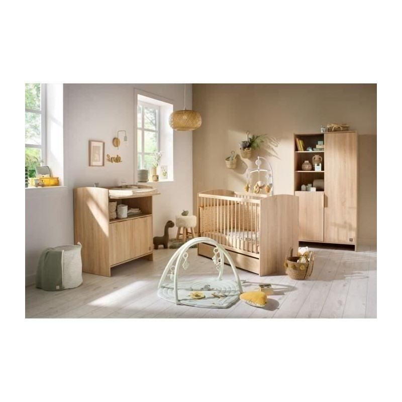 Chambre bébé trio AZUR - Lit 120x60 + Commode a langer 3 tiroirs + A Chambre bébé trio AZUR - Lit 120x60 + Commode a langer 3 tiroirs + A