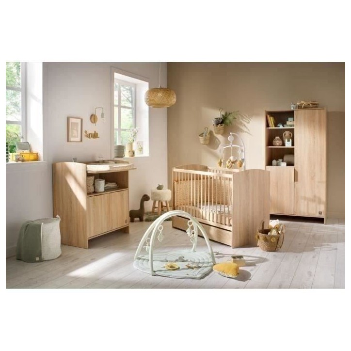 Chambre bébé trio AZUR - Lit 120x60 + Commode a langer 3 tiroirs + Armoire 2 portes chene doré - SAUTHON Chambre bébé trio AZUR - Lit 120x60 + Commode a langer 3 tiroirs + Armoire 2 portes chene doré - SAUTHON