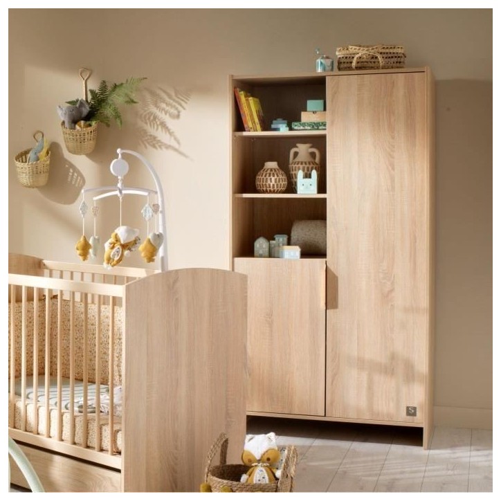 Chambre bébé trio AZUR - Lit 120x60 + Commode a langer 3 tiroirs + Armoire 2 portes chene doré - SAUTHON Chambre bébé trio AZUR - Lit 120x60 + Commode a langer 3 tiroirs + Armoire 2 portes chene doré - SAUTHON