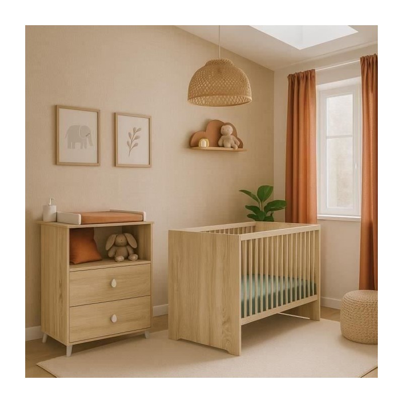 Chambre bébé duo MONTANA - Lit 120x60 + Commode a langer 2 tiroirs d Chambre bébé duo MONTANA - Lit 120x60 + Commode a langer 2 tiroirs d