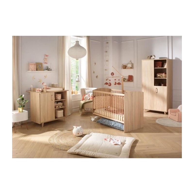 Chambre complete trio bébé - SAUTHON - Sam Chene doré - Lit bébé Chambre complete trio bébé - SAUTHON - Sam Chene doré - Lit bébé