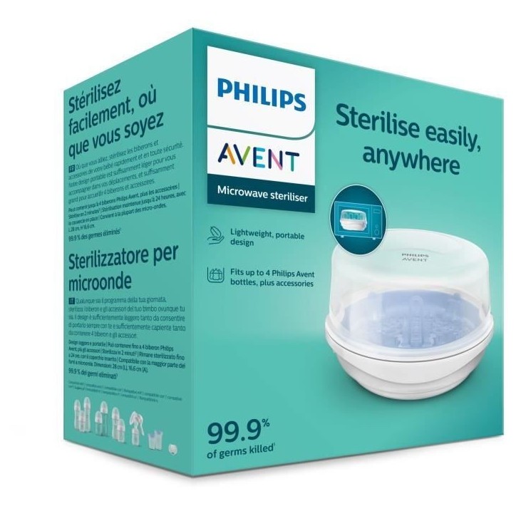 Stérilisateur micro-ondes - PHILIPS AVENT - Vapeur rapide - Bleu/Blanc - Stérilise en 2 min - Design compact