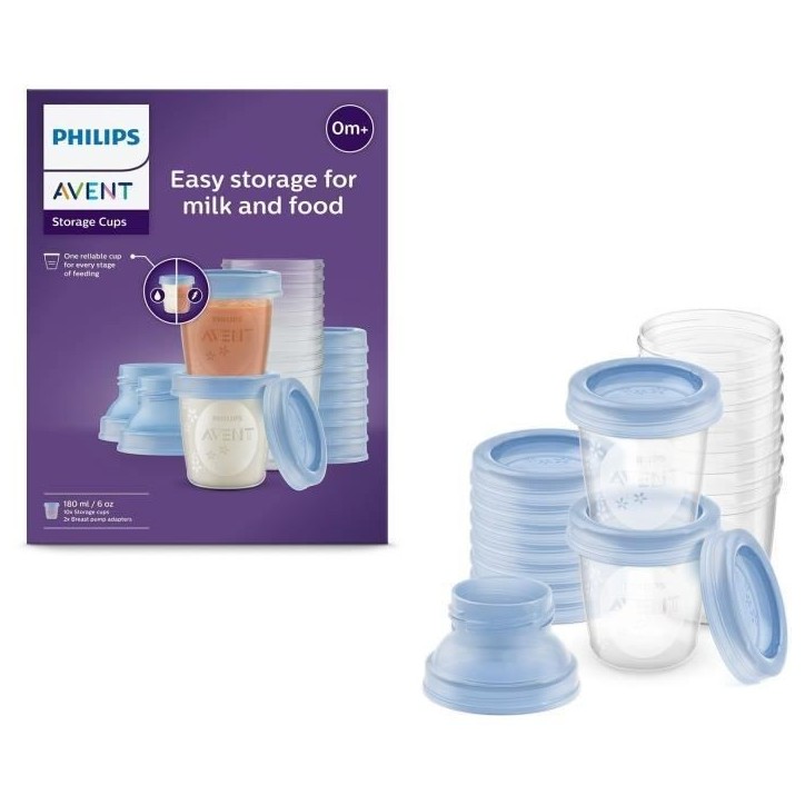 Pots de conservation - PHILIPS AVENT - Lait maternel - 10 pots 180ml + 2 adaptateurs Pots de conservation - PHILIPS AVENT - Lait maternel - 10 pots 180ml + 2 adaptateurs