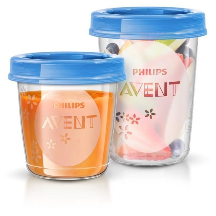 Set de pots de conservation - PHILIPS AVENT - Purées - 10x180ml + 10x240ml + 20 couvercles + Cuillere de sevrage + Recettes