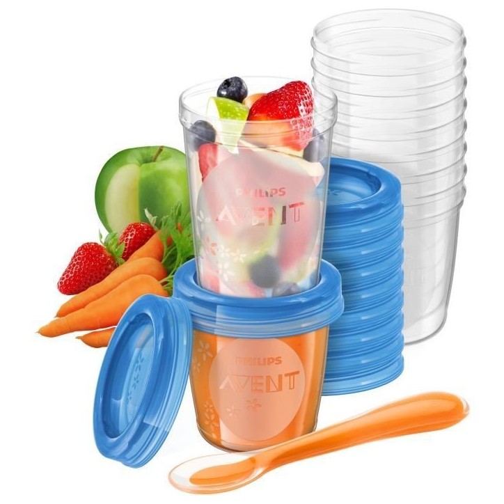 Set de pots de conservation - PHILIPS AVENT - Purées - 10x180ml + 10x240ml + 20 couvercles + Cuillere de sevrage + Recettes