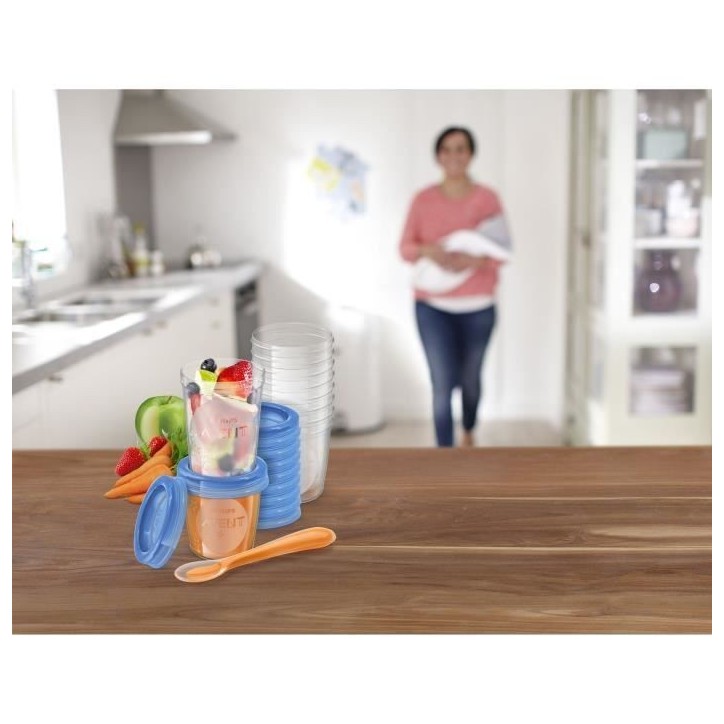 Set de pots de conservation - PHILIPS AVENT - Purées - 10x180ml + 10x240ml + 20 couvercles + Cuillere de sevrage + Recettes
