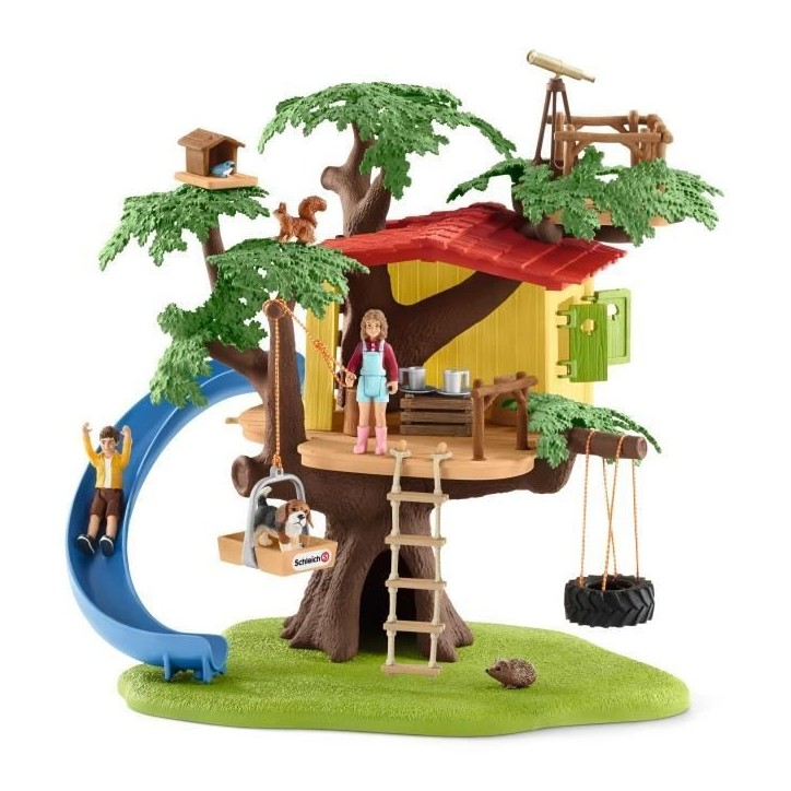 Cabane aventure dans les arbres, coffret de 60 pieces détaillées avec balançoire, 2 figurines d'enfant et figurines d'animaux Cabane aventure dans les arbres, coffret de 60 pieces détaillées avec balançoire, 2 figurines d'enfant et figurines d'animaux