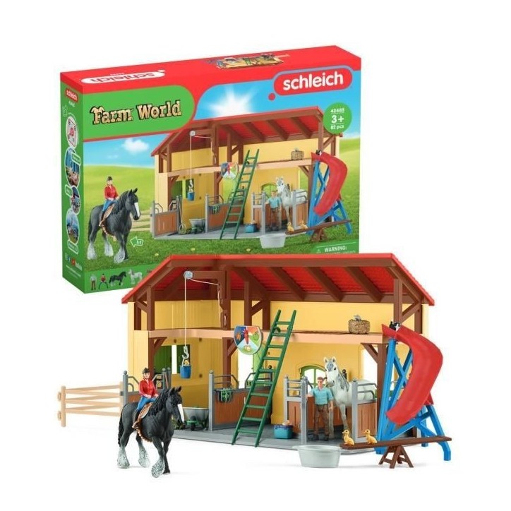Écurie avec boxes et animaux, coffret de 82 pieces avec chevaux, Schleich 42485 Farm World, Des 4 ans