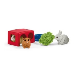 Maison pour lapin et cochons d'inde, coffret figurine et accessoires,