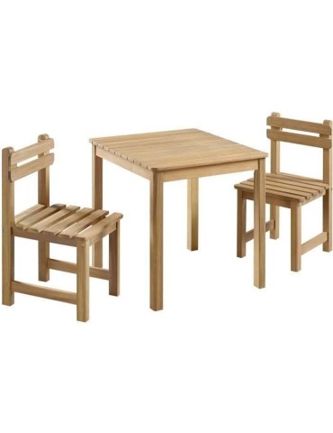 Ensemble repas de jardin pour enfant - 2 personnes - Table carrée 50 x 50 x 50 cm et 2 chaises - Bois Acacia FSC