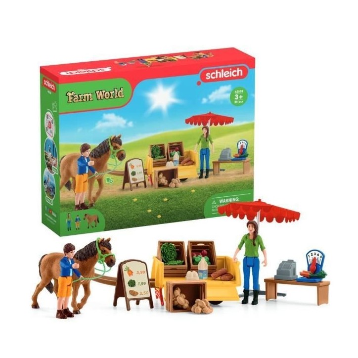 Étal mobile de la ferme, jeu de ferme avec figurines de fermiers, cheval et étal de marchandises, jouets animaux de la ferme p Étal mobile de la ferme, jeu de ferme avec figurines de fermiers, cheval et étal de marchandises, jouets animaux de la ferme p