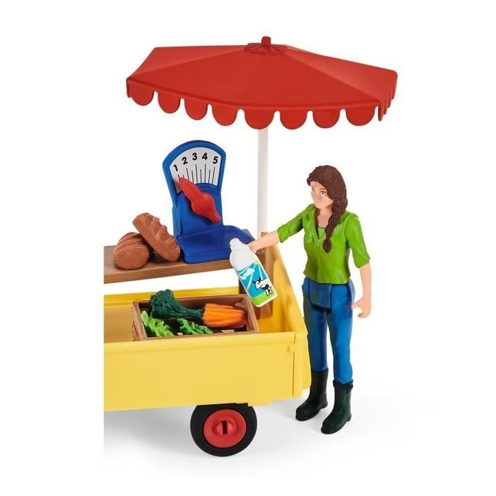 Étal mobile de la ferme, jeu de ferme avec figurines de fermiers, cheval et étal de marchandises, jouets animaux de la ferme p Étal mobile de la ferme, jeu de ferme avec figurines de fermiers, cheval et étal de marchandises, jouets animaux de la ferme p