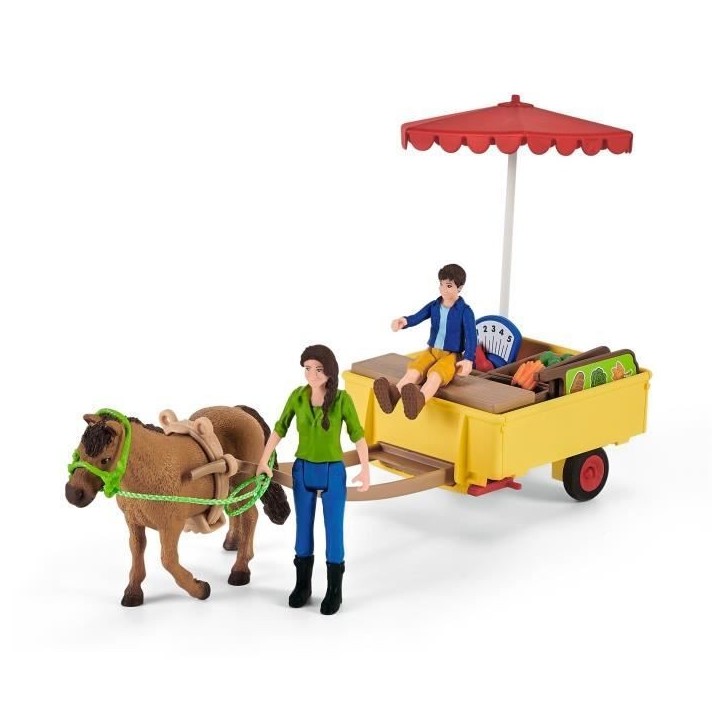 Étal mobile de la ferme, jeu de ferme avec figurines de fermiers, cheval et étal de marchandises, jouets animaux de la ferme p Étal mobile de la ferme, jeu de ferme avec figurines de fermiers, cheval et étal de marchandises, jouets animaux de la ferme p
