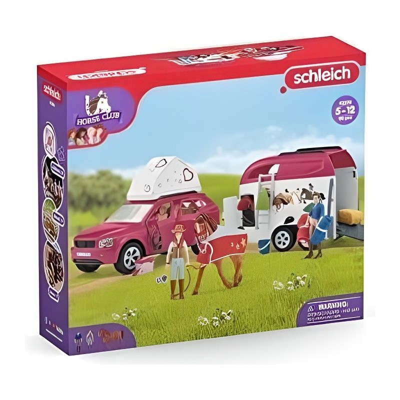 Voyage en voiture avec remorque pour chevaux, Coffret figurines Schlei Voyage en voiture avec remorque pour chevaux, Coffret figurines Schlei