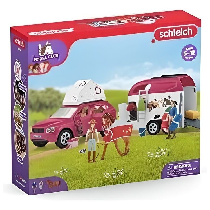 Voyage en voiture avec remorque pour chevaux, Coffret figurines Schleich 42535 Horse Club pour enfants de 5 ans
