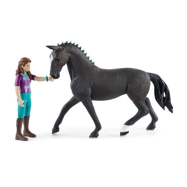 Figurine Cavaliere Lisa et Storm, coffret schleich avec 10 éléments inclus dont 1 cheval schleich hanovrien et sa cavaliere,