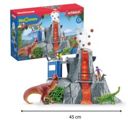 Expédition au grand Volcan, 1 figurine de chercheuse et 2 jouets dino