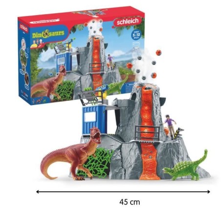 Expédition au grand Volcan, 1 figurine de chercheuse et 2 jouets dino