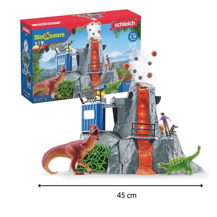 Expédition au grand Volcan, 1 figurine de chercheuse et 2 jouets dinosaures, Pour enfants des 5 ans, Schleich 42564 DINOSAURS Expédition au grand Volcan, 1 figurine de chercheuse et 2 jouets dinosaures, Pour enfants des 5 ans, Schleich 42564 DINOSAURS