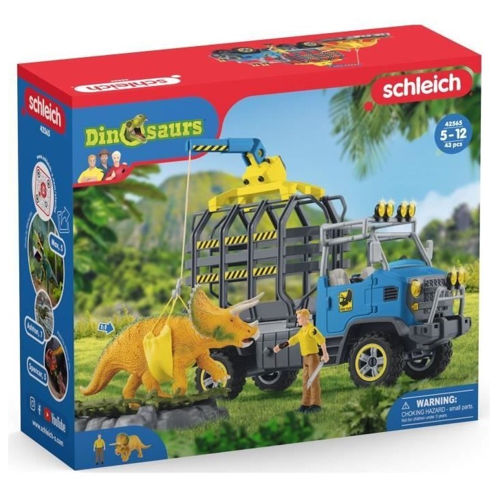 Mission de transport Dino, coffret de 43 pieces avec figurine tricératops et camion de transport, jouets dinosaures pour enfant Mission de transport Dino, coffret de 43 pieces avec figurine tricératops et camion de transport, jouets dinosaures pour enfant