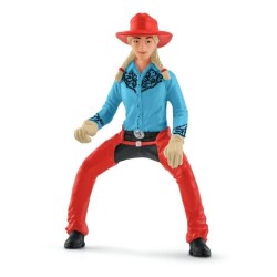 Figurine Cowgirl et Tonneaux de Racing, avec figurine et cheval, Schle