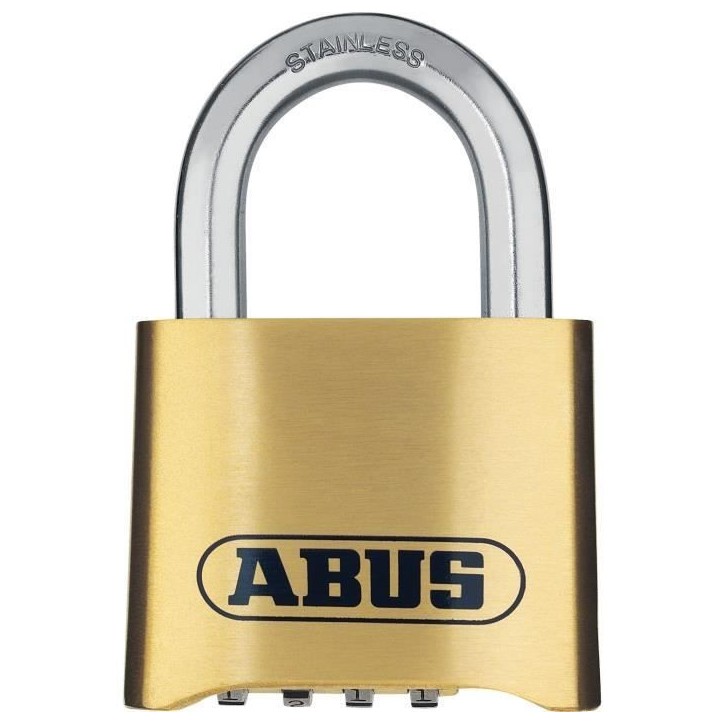 Cadenas a combinaison - ABUS - 180IB/50 B/DFNLI - Corps laiton forgé - Anse inox - Code numérique a quatre chiffres Cadenas a combinaison - ABUS - 180IB/50 B/DFNLI - Corps laiton forgé - Anse inox - Code numérique a quatre chiffres