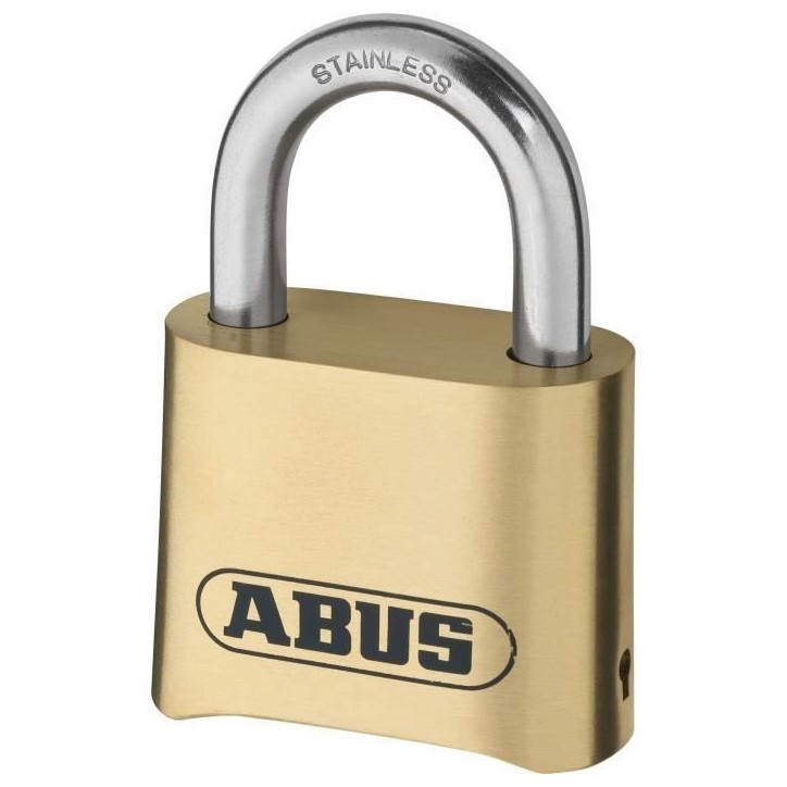 Cadenas a combinaison - ABUS - 180IB/50 B/DFNLI - Corps laiton forgé - Anse inox - Code numérique a quatre chiffres Cadenas a combinaison - ABUS - 180IB/50 B/DFNLI - Corps laiton forgé - Anse inox - Code numérique a quatre chiffres