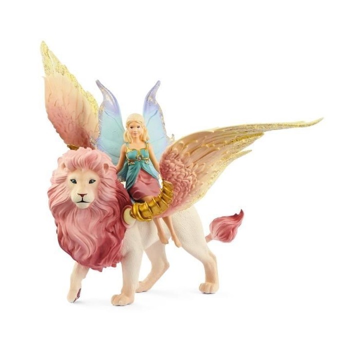 Figurine Elfe sur lion ailé, Figurine fée détachable chevauchant un lion rose magique avec des parties mobiles, figurine magi Figurine Elfe sur lion ailé, Figurine fée détachable chevauchant un lion rose magique avec des parties mobiles, figurine magi
