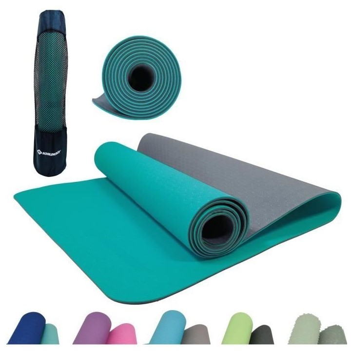 Tapis de yoga - FITNESS - SCHILDKRÖT - 183 x 61 cm - 4 mm - Sac inclus - Bleu / Gris