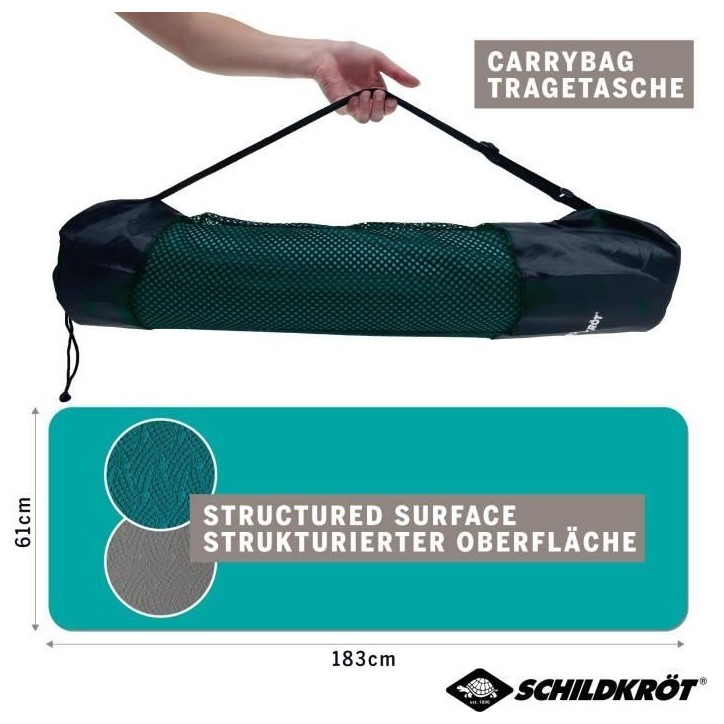 Tapis de yoga - FITNESS - SCHILDKRÖT - 183 x 61 cm - 4 mm - Sac inclus - Bleu / Gris