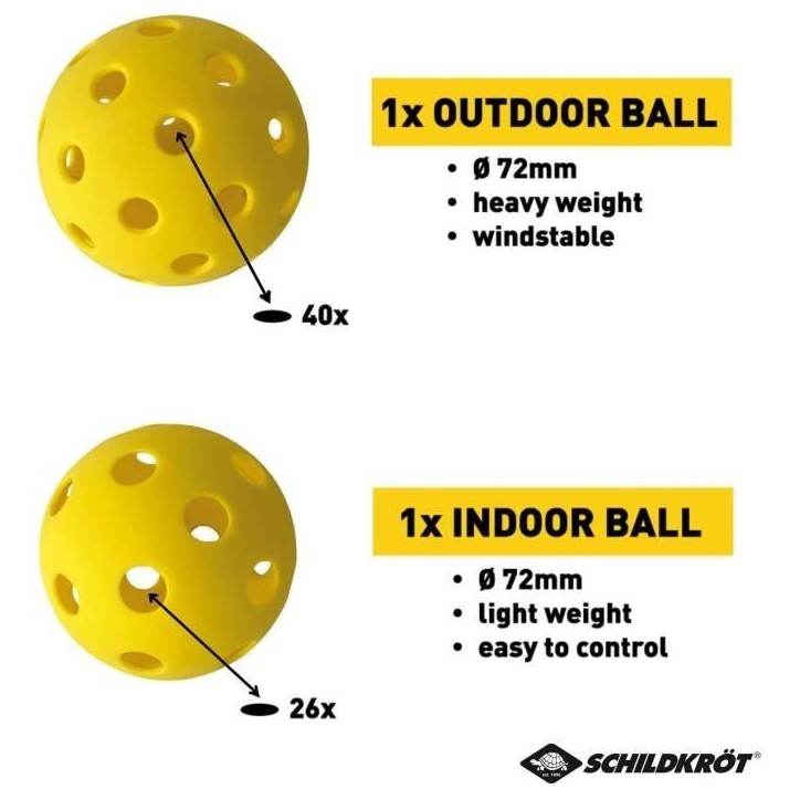 Set de Pickleball - SCHILDKRÖT - Jeu de raquettes - 2 raquettes + 2 balles Set de Pickleball - SCHILDKRÖT - Jeu de raquettes - 2 raquettes + 2 balles