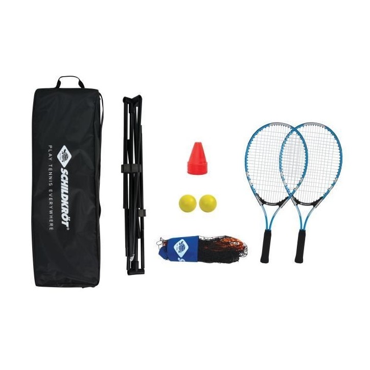 Sac a dos de tennis - SCHILDKROT - 2 raquettes + housses - 2 balles mousse Ø7mm - Filet autoportant 75x300 cm - 6 cônes de ma