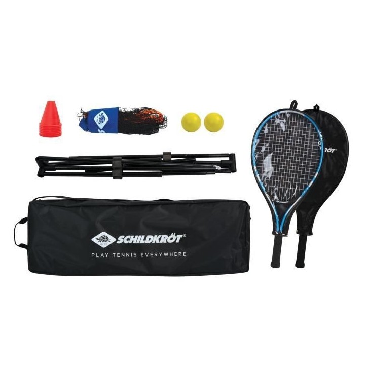 Sac a dos de tennis - SCHILDKROT - 2 raquettes + housses - 2 balles mousse Ø7mm - Filet autoportant 75x300 cm - 6 cônes de ma