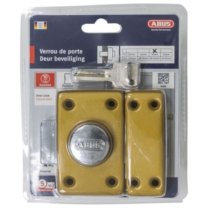 Verrou - ABUS - CLK CB 45 B EK - Coffre, gâche et pene en acier - Cylindre en laiton - Finition avec visserie Verrou - ABUS - CLK CB 45 B EK - Coffre, gâche et pene en acier - Cylindre en laiton - Finition avec visserie