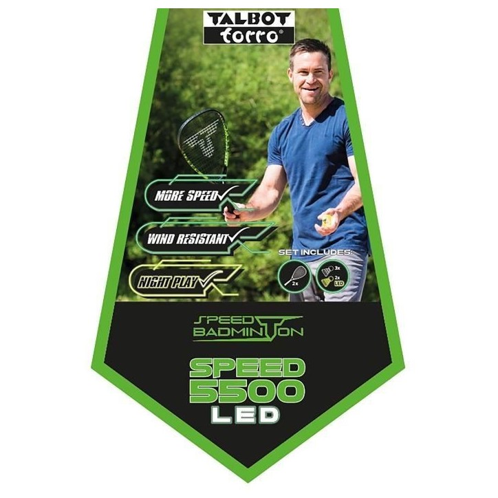 Raquettes - TALBOT TORRO - Speed 5500 - Aluminium - 56,5 cm de long - Profil de cadre 17,3 mm - 170 g - Cordage durable Raquettes - TALBOT TORRO - Speed 5500 - Aluminium - 56,5 cm de long - Profil de cadre 17,3 mm - 170 g - Cordage durable