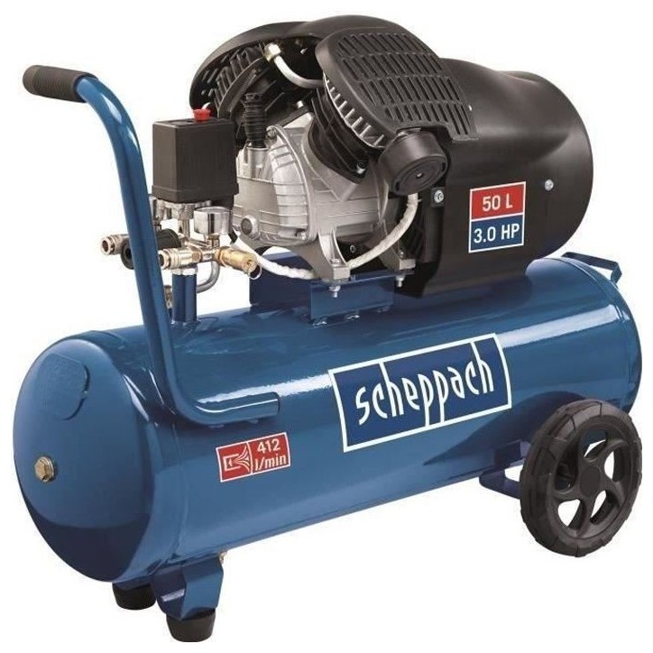 Compresseur d'air horizontal a double cylindres Scheppach HC53DC - 50L - 2200 W - 10 bars - 3 CV Compresseur d'air horizontal a double cylindres Scheppach HC53DC - 50L - 2200 W - 10 bars - 3 CV