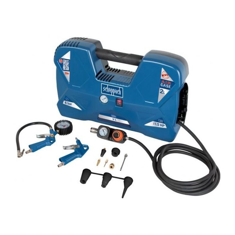 Compresseur portatif Scheppach AIR CASE - 2L- 1100 W - 8 bars ( Livré Compresseur portatif Scheppach AIR CASE - 2L- 1100 W - 8 bars ( Livré