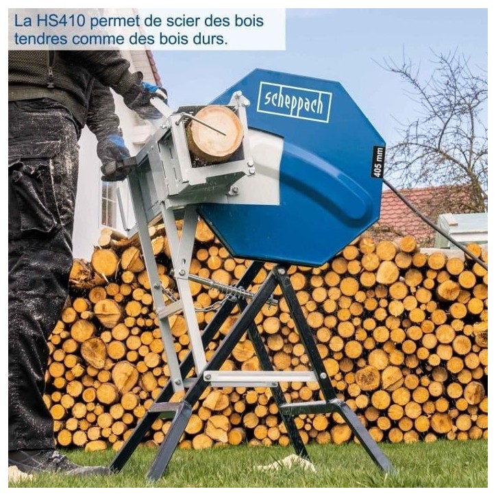 Scie a bûches Scheppach HS410 - lame Ø 405mm - 2200W - garantie 5 ans Scie a bûches Scheppach HS410 - lame Ø 405mm - 2200W - garantie 5 ans