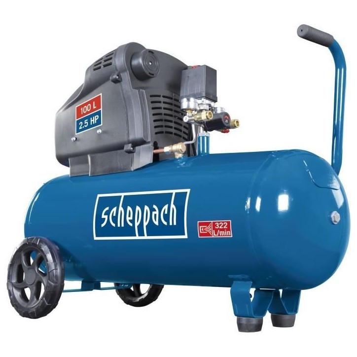 Compresseur d'air horizontal a double cylindres Scheppach HC105DC - 100L - 2200 W - 10 bars - 2,5 CV Compresseur d'air horizontal a double cylindres Scheppach HC105DC - 100L - 2200 W - 10 bars - 2,5 CV