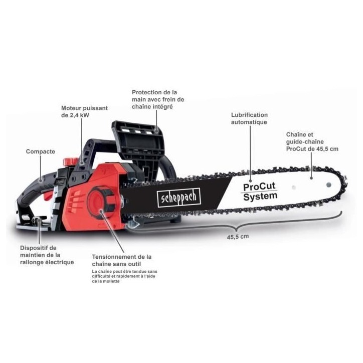 Tronçonneuse électrique SCHEPPACH CSE2600 - 45.5cm 2400W Tronçonneuse électrique SCHEPPACH CSE2600 - 45.5cm 2400W