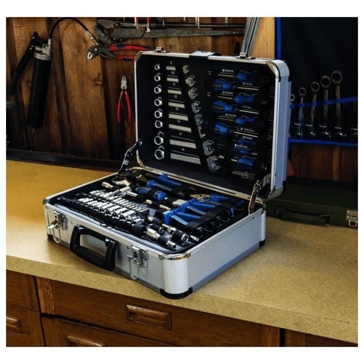 Mallette a outils de 102 pieces - SCHEPPACH - TB150 - Outils en acier chrome vanadium - Mallette en aluminium, verrouillable