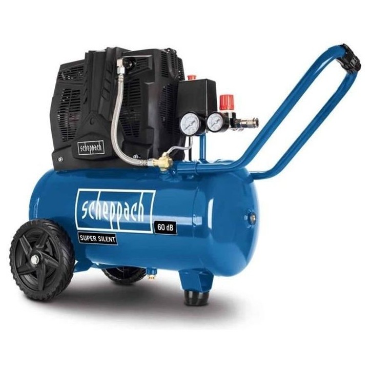 Compresseur d'air silencieux horizontal a deux cylindres Scheppach HC25Si - 24 L - 1100W - 8 barss - 1,5 CV
