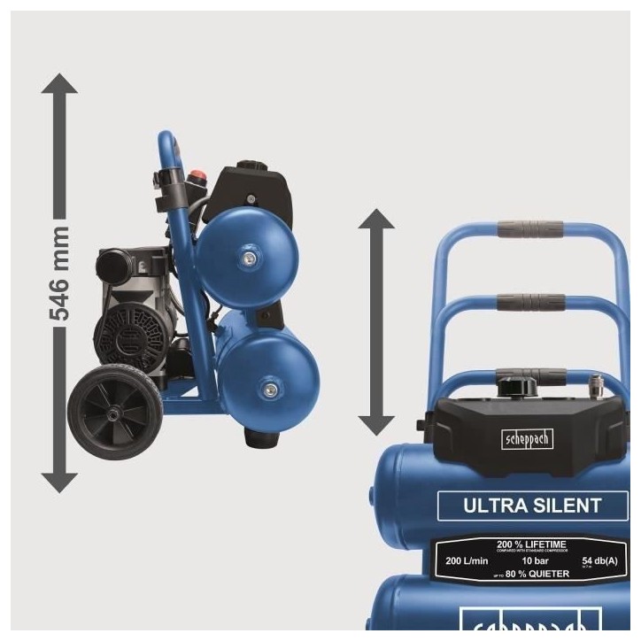 Compresseur d'air ultra-silencieux horizontal Scheppach HC20SI - 20L - 750 W - 10 bars Compresseur d'air ultra-silencieux horizontal Scheppach HC20SI - 20L - 750 W - 10 bars